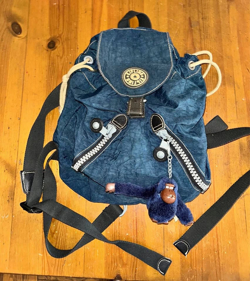 Kipling Vintage Small Blue Backpack with Monkey Keychain ⚽️