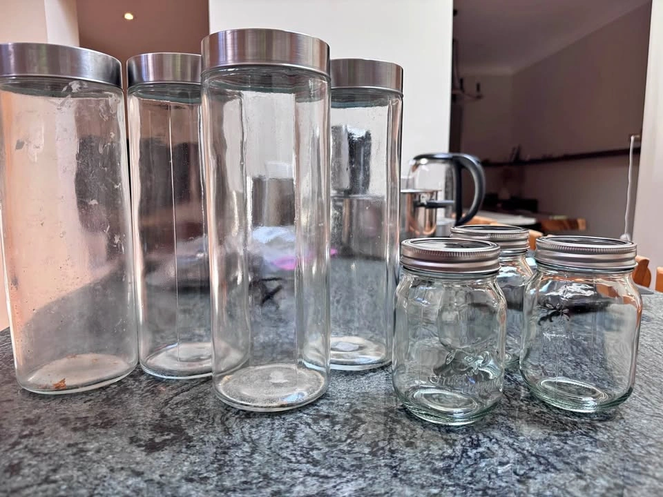 Set of 7 Glass Storage Jars and Mason Jars