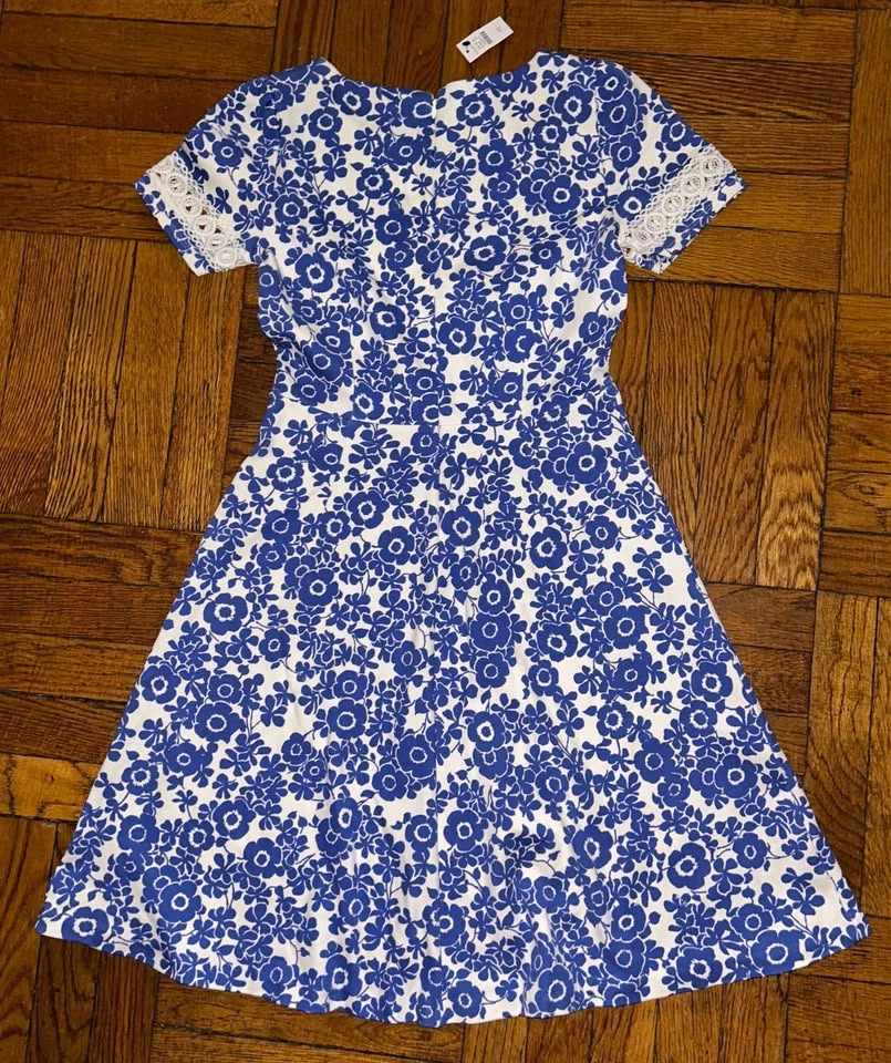 Talbots Blue & White Floral Cotton Fit-n-Flare Dress - NEW XS ⚽️ - photo 2