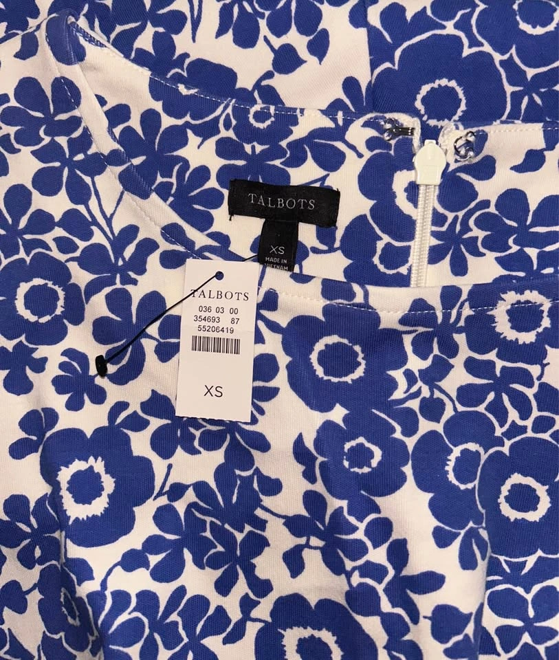 Talbots Blue & White Floral Cotton Fit-n-Flare Dress - NEW XS ⚽️ - photo 3