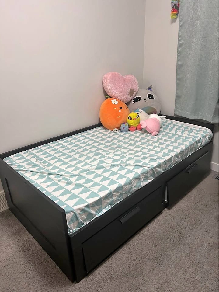 Twin Storage Bed Frame with Drawers & Headboard Shelf