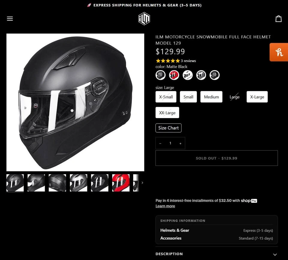 ILM 129 Full-Face Motorcycle Helmet — NEW IN BOX - photo 3