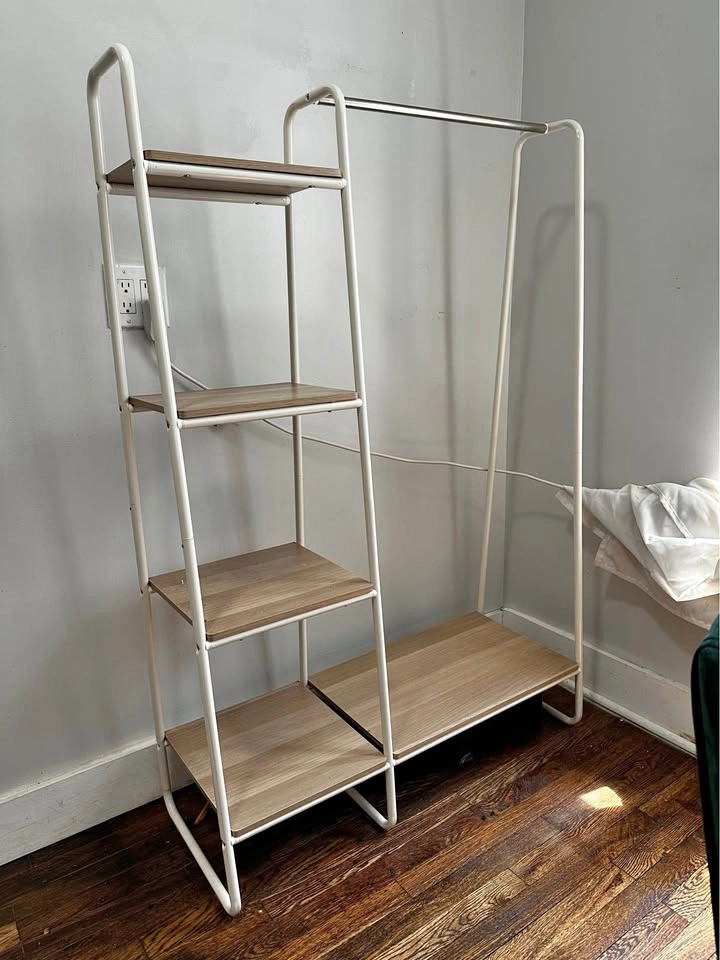 Metal and Wood Garment Rack with Shelves