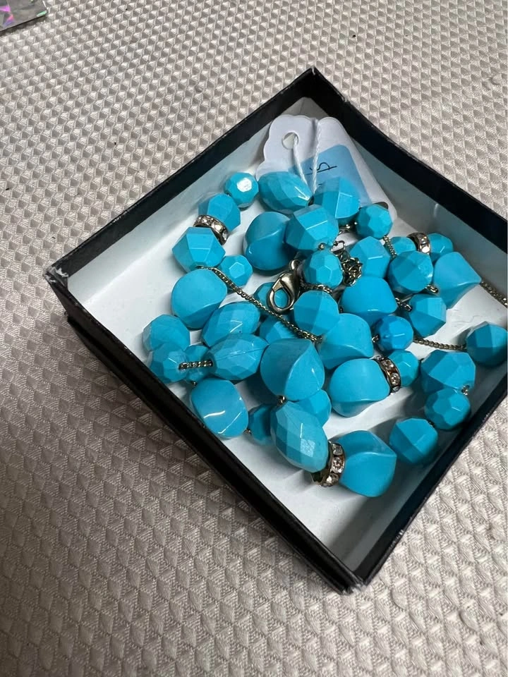 ⚽ Long blue necklace with rhynestone - photo 2