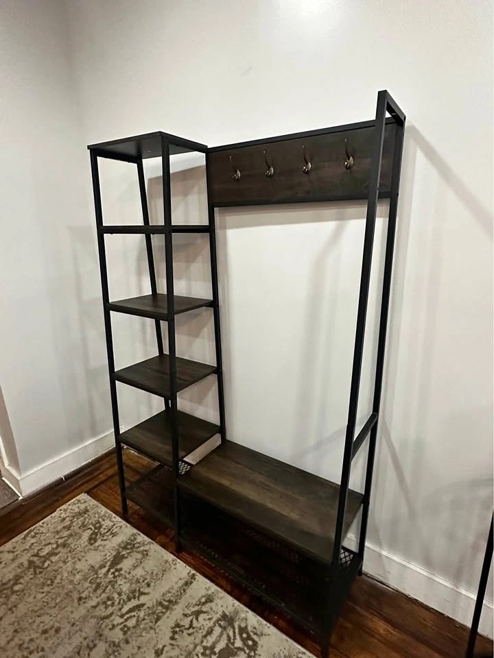 Industrial Hall Tree with Shelving Unit