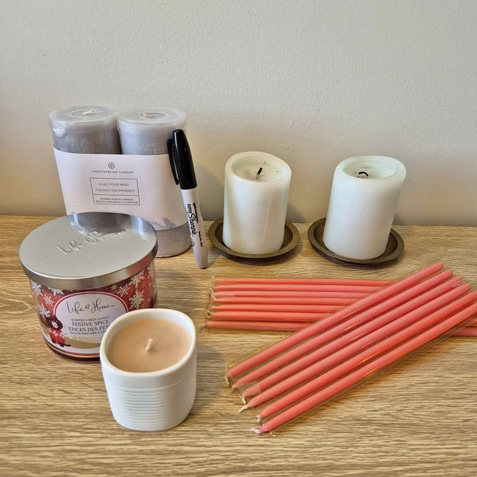 Candles and Two Vintage Brass Pillar Candle Holders