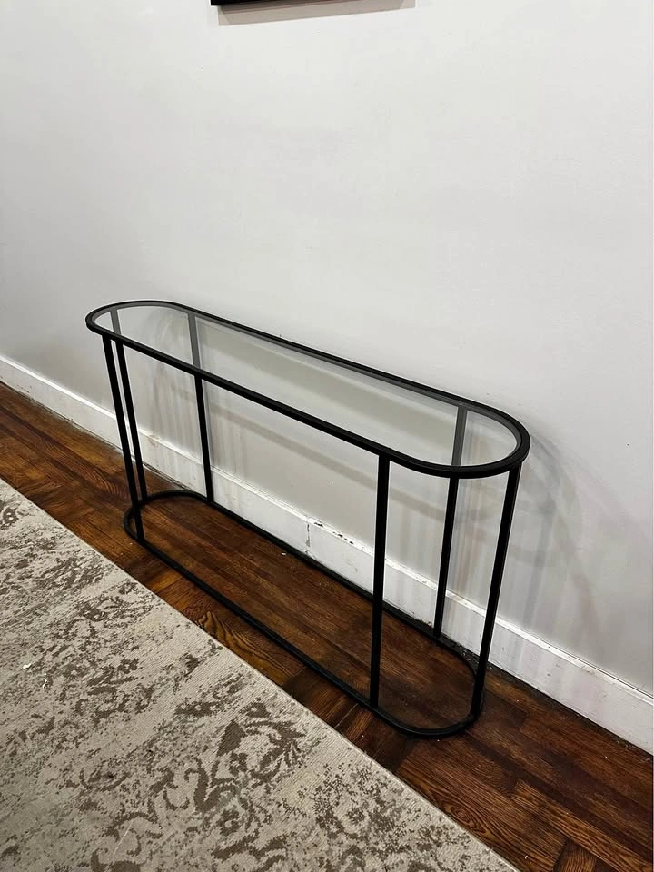 Black Metal and Glass Oval Console Table