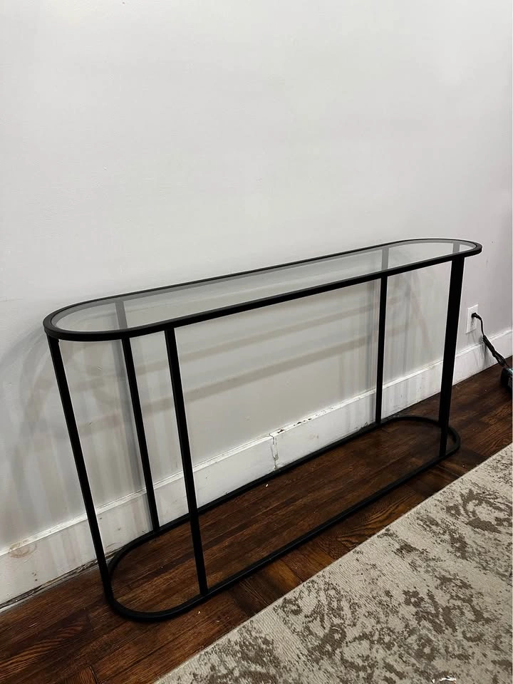 Black Metal and Glass Oval Console Table - photo 2