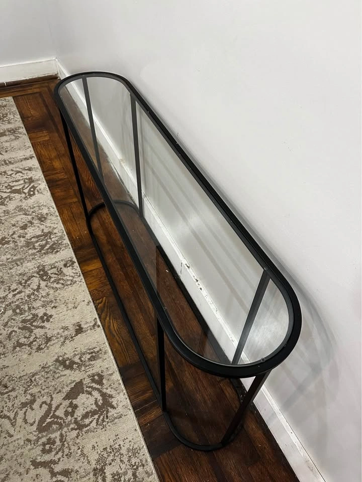 Black Metal and Glass Oval Console Table - photo 3