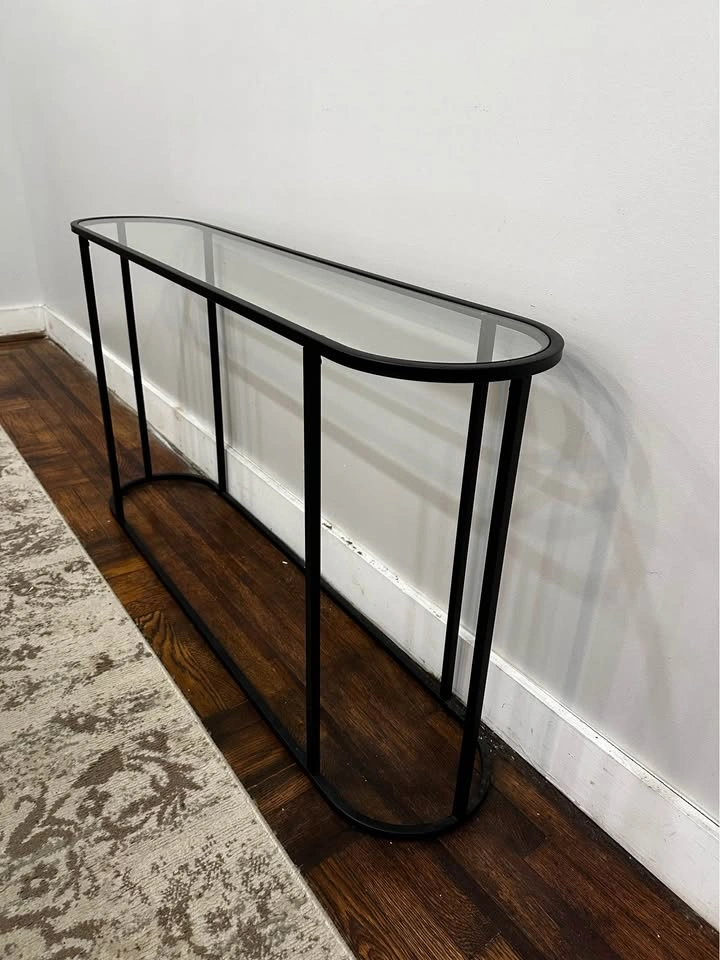 Black Metal and Glass Oval Console Table - photo 4