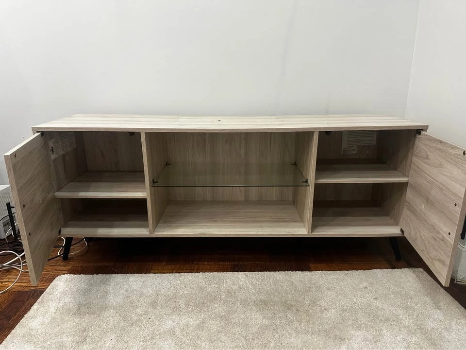 Modern Light Oak TV Stand with Glass Shelf - photo 2