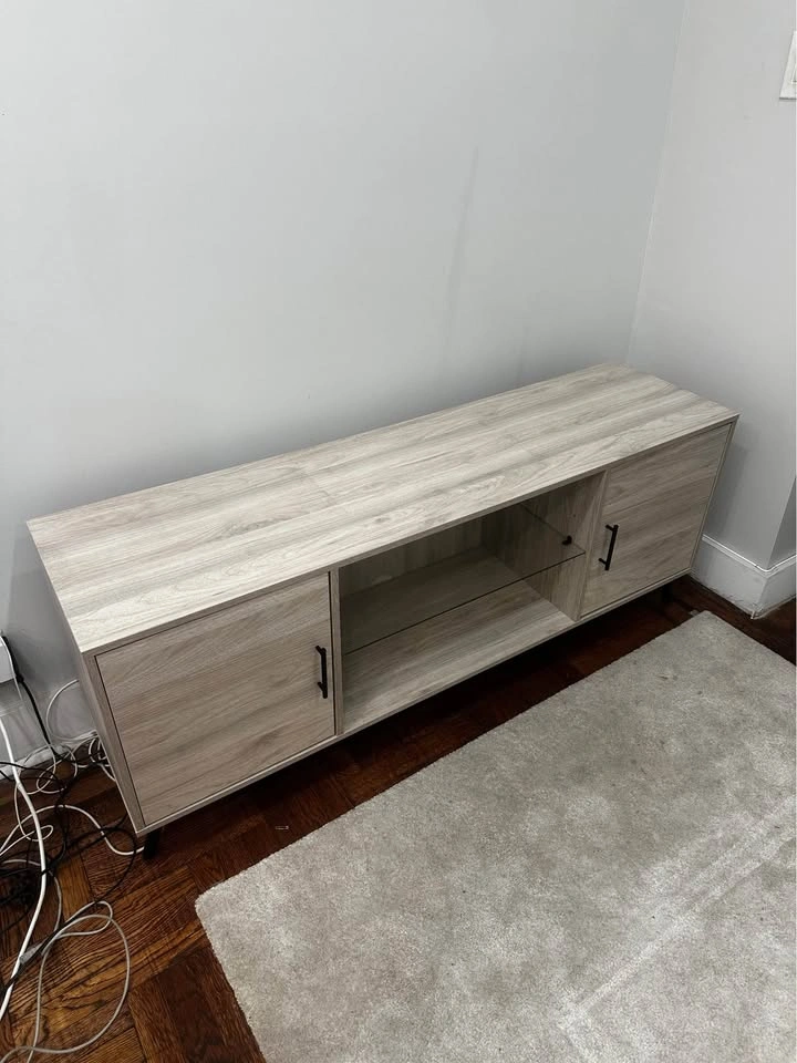 Modern Light Oak TV Stand with Glass Shelf - photo 3