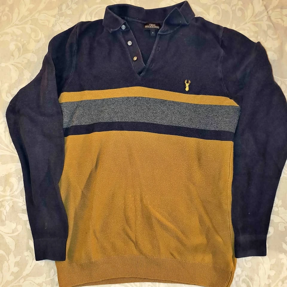 Next Men's Striped Knit Polo Sweater Size Small