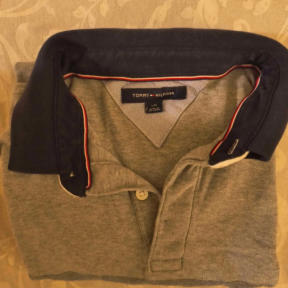 Tommy Hilfiger Polo Shirt Large Grey Navy Stripe - photo 3