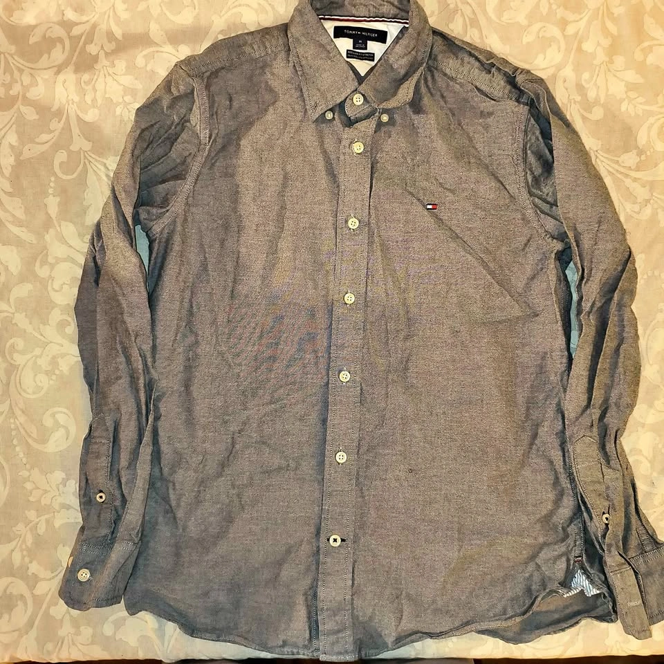 Tommy Hilfiger Gray Button Down Shirt M Regular Fit Stretch