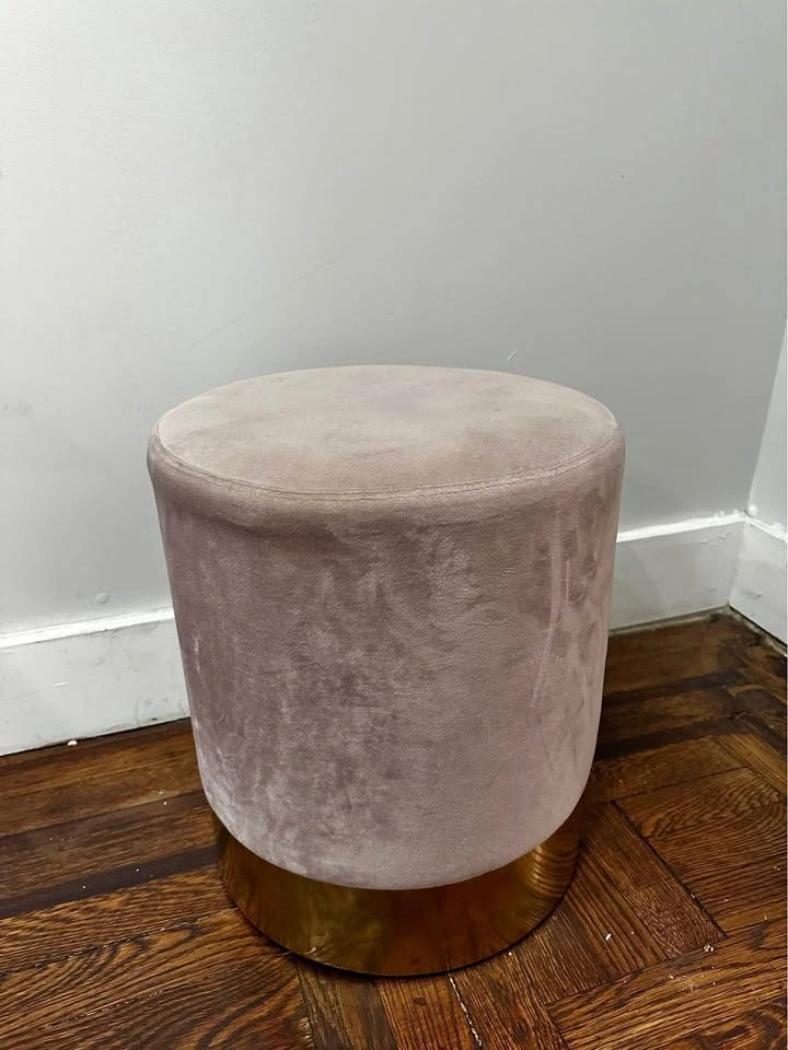 Velvet Ottoman with Gold Base