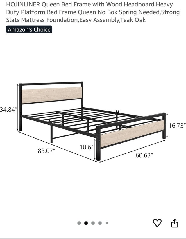 Queen Bed Frame with Wood Headboard