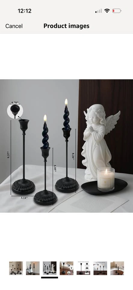 New- Matte black 6 pc taper candle holder with matching candle s - photo 2