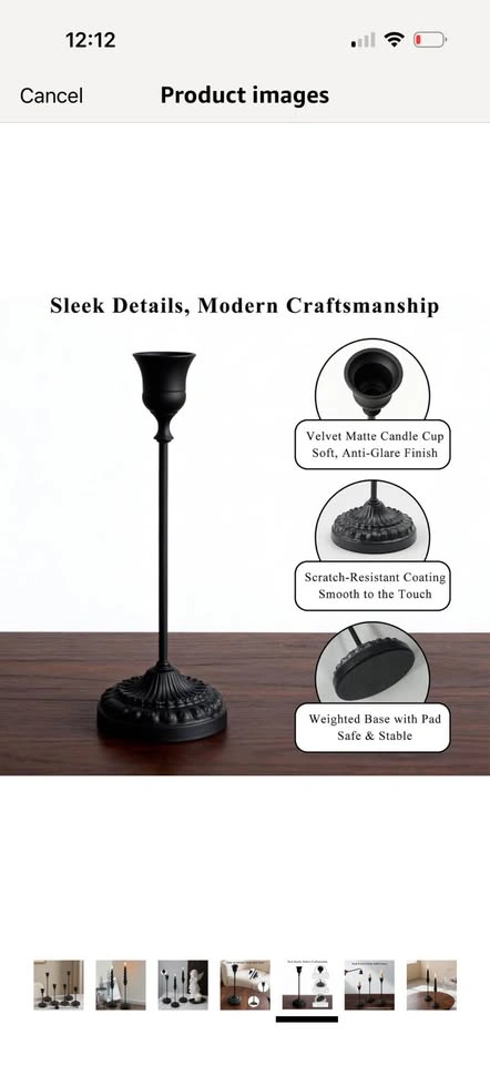 New- Matte black 6 pc taper candle holder with matching candle s - photo 5