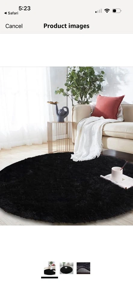 New 4ft Round Faux Fur Black Rug - photo 3