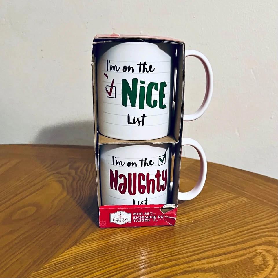 Brand New Set of 2 Mugs, Holiday Time “Nice” & “Naughty”