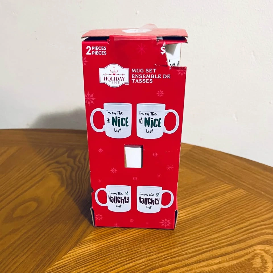 Brand New Set of 2 Mugs, Holiday Time “Nice” & “Naughty” - photo 2
