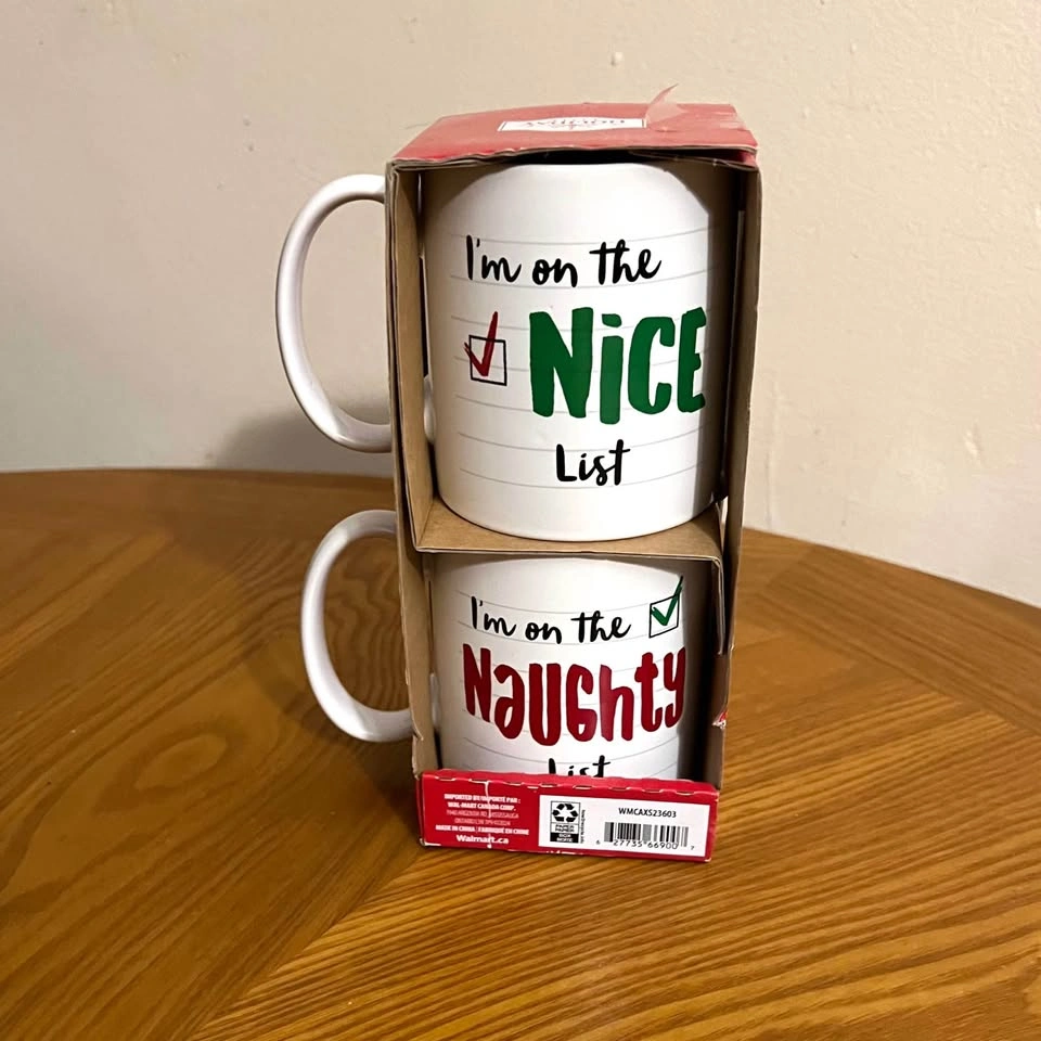 Brand New Set of 2 Mugs, Holiday Time “Nice” & “Naughty” - photo 3