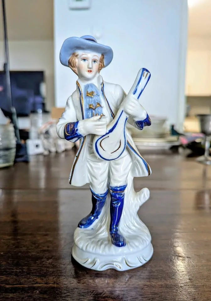 Vintage Ceramic Figurine of Man Playing Mandolin/Lute thumbnail