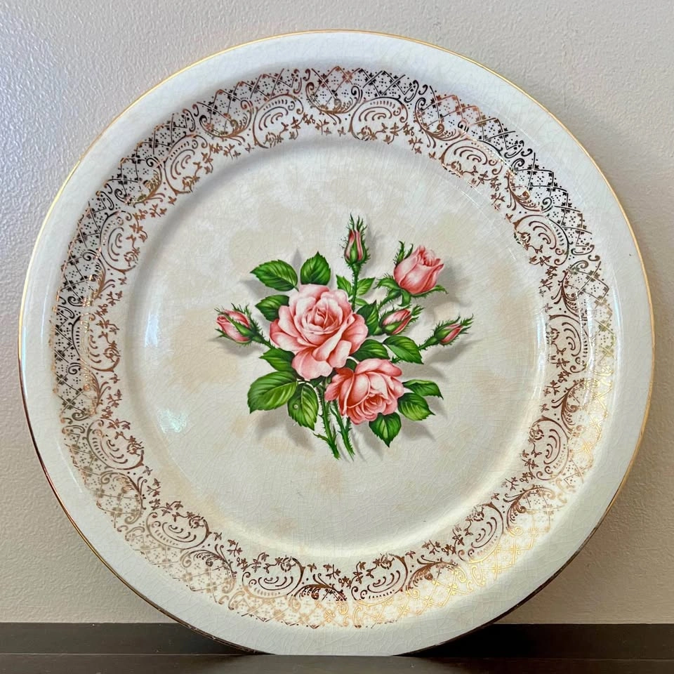 Tudor Rose Georgian China 9.5” Plate 22KT Gold Vintage 1940s