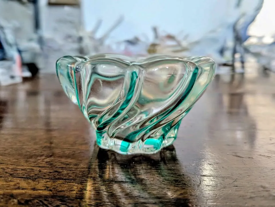 Vintage Murano Sommerso Green Art Glass Bowl thumbnail