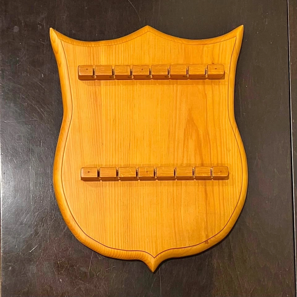 Vintage Shield Wooden Spoon Collection Rack For 14 Slot Display