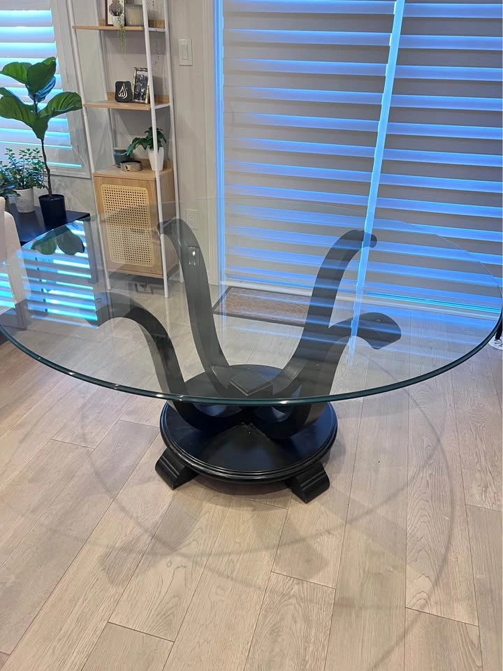 60” Round Glass Top Dining Table with Black Base - photo 2