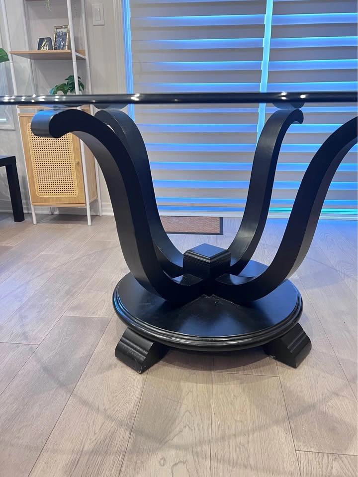 60” Round Glass Top Dining Table with Black Base - photo 3