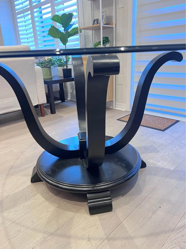 60” Round Glass Top Dining Table with Black Base - photo 4