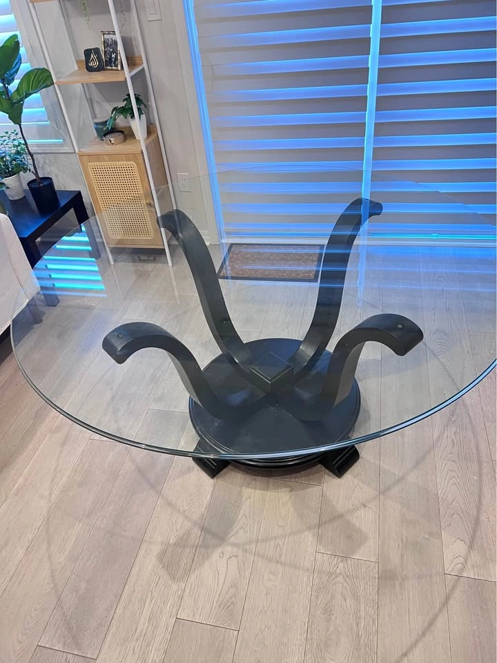 60” Round Glass Top Dining Table with Black Base - photo 5