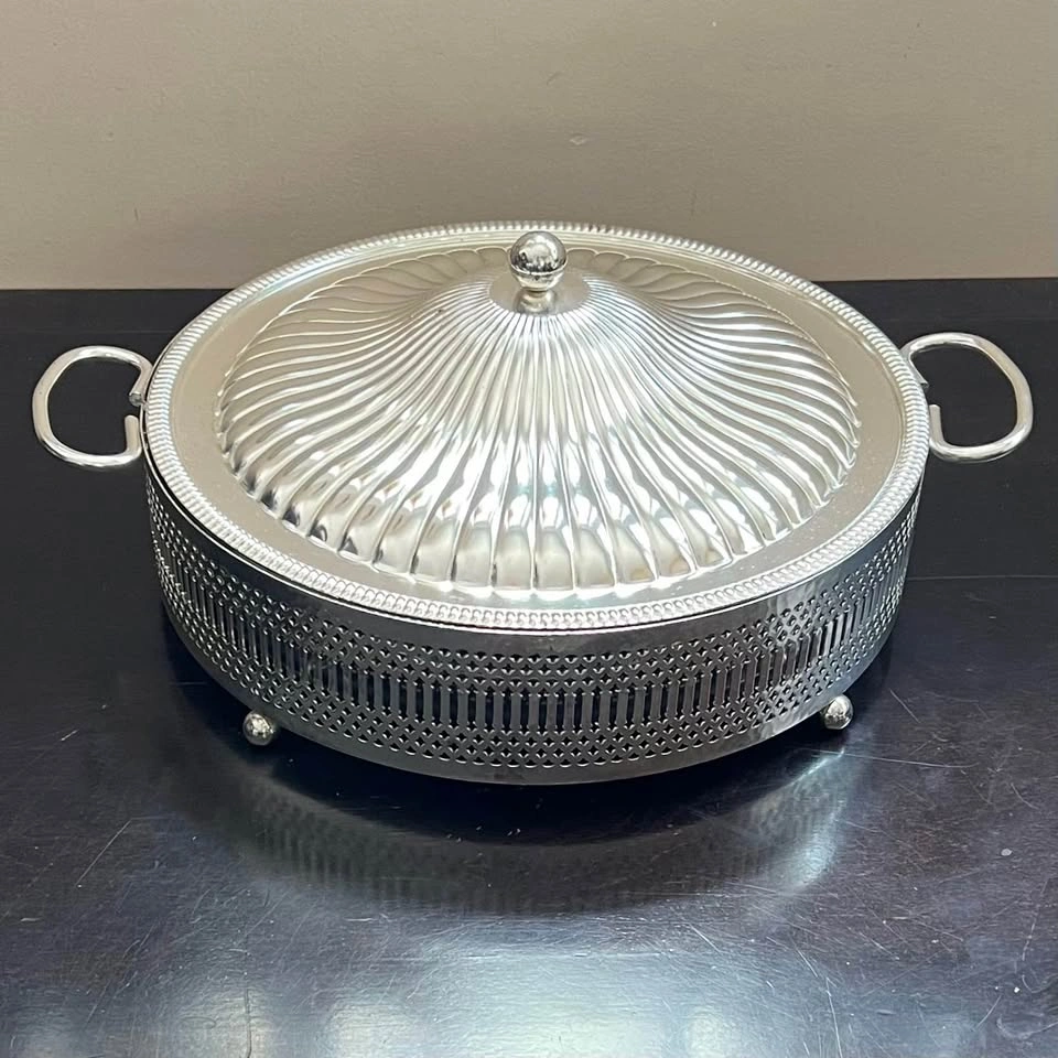 Vintage Casserole Dish with Handled Silver Plated Server - photo 2