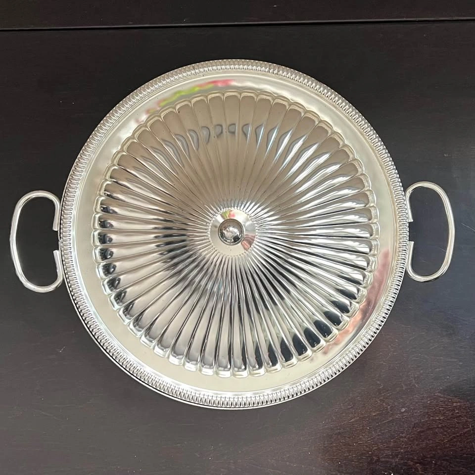 Vintage Casserole Dish with Handled Silver Plated Server - photo 3