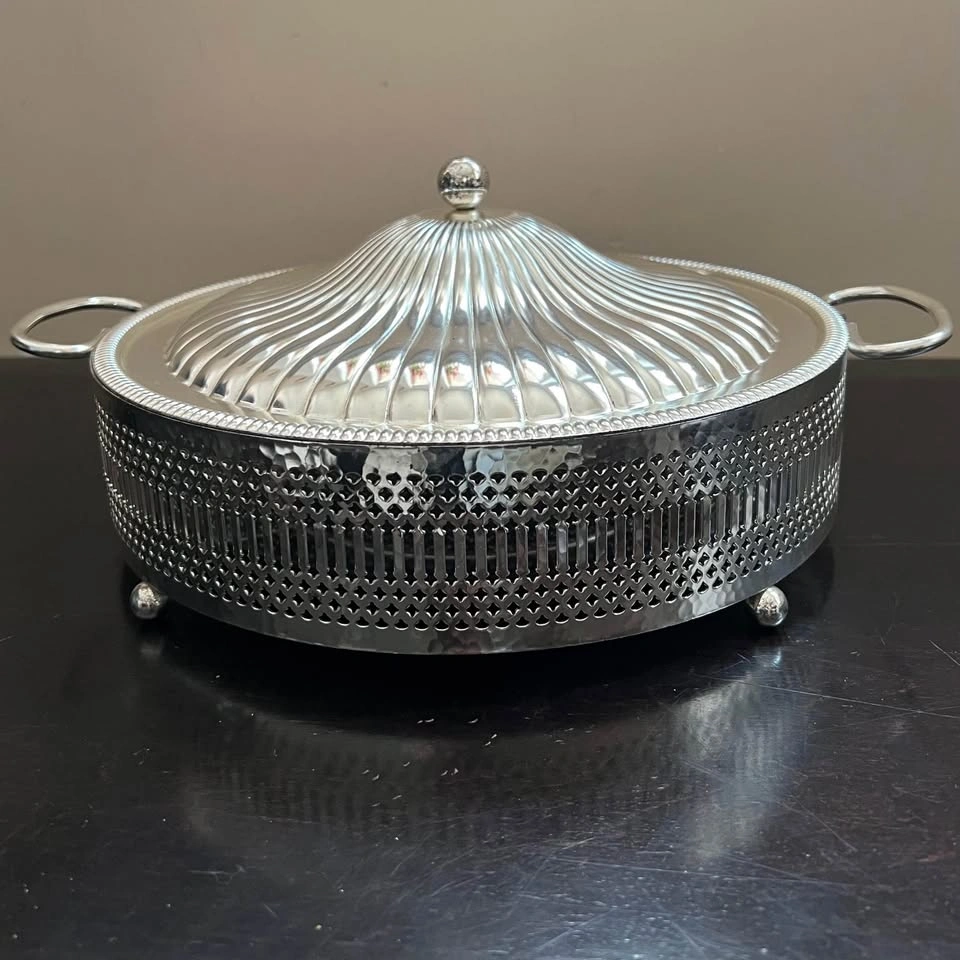 Vintage Casserole Dish with Handled Silver Plated Server - photo 5