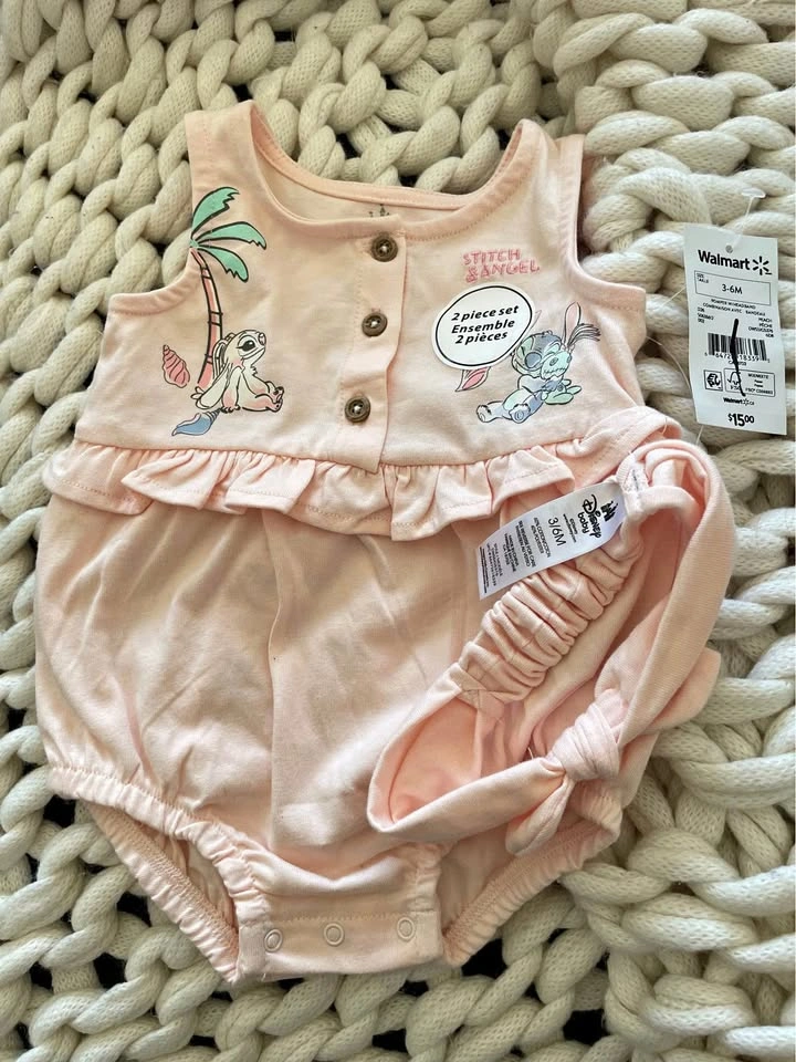 ⚽️ Disney Baby Stitch & Angel Romper and Headband Set, Size 3-6M
