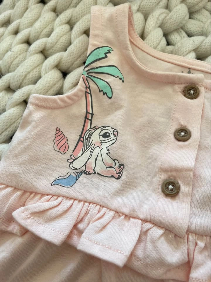 ⚽️ Disney Baby Stitch & Angel Romper and Headband Set, Size 3-6M - photo 3