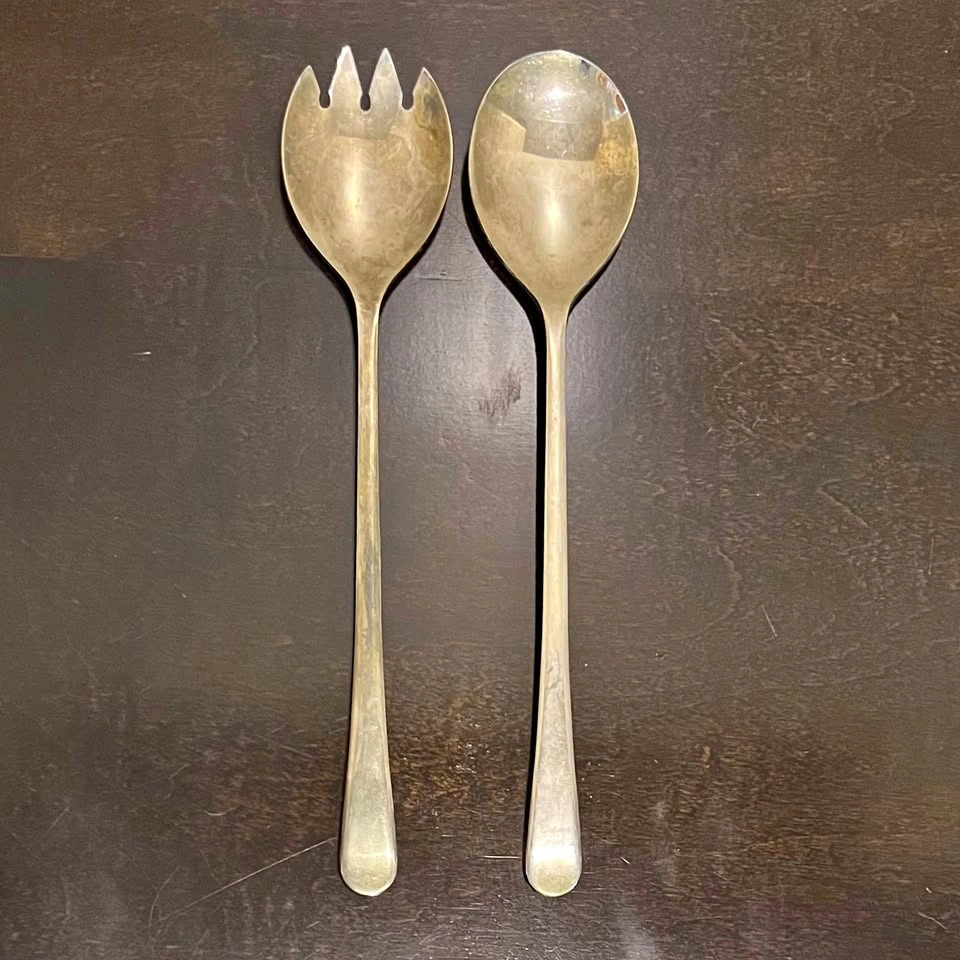 Vintage England Queen Anne Silver Plate Salad Server Set