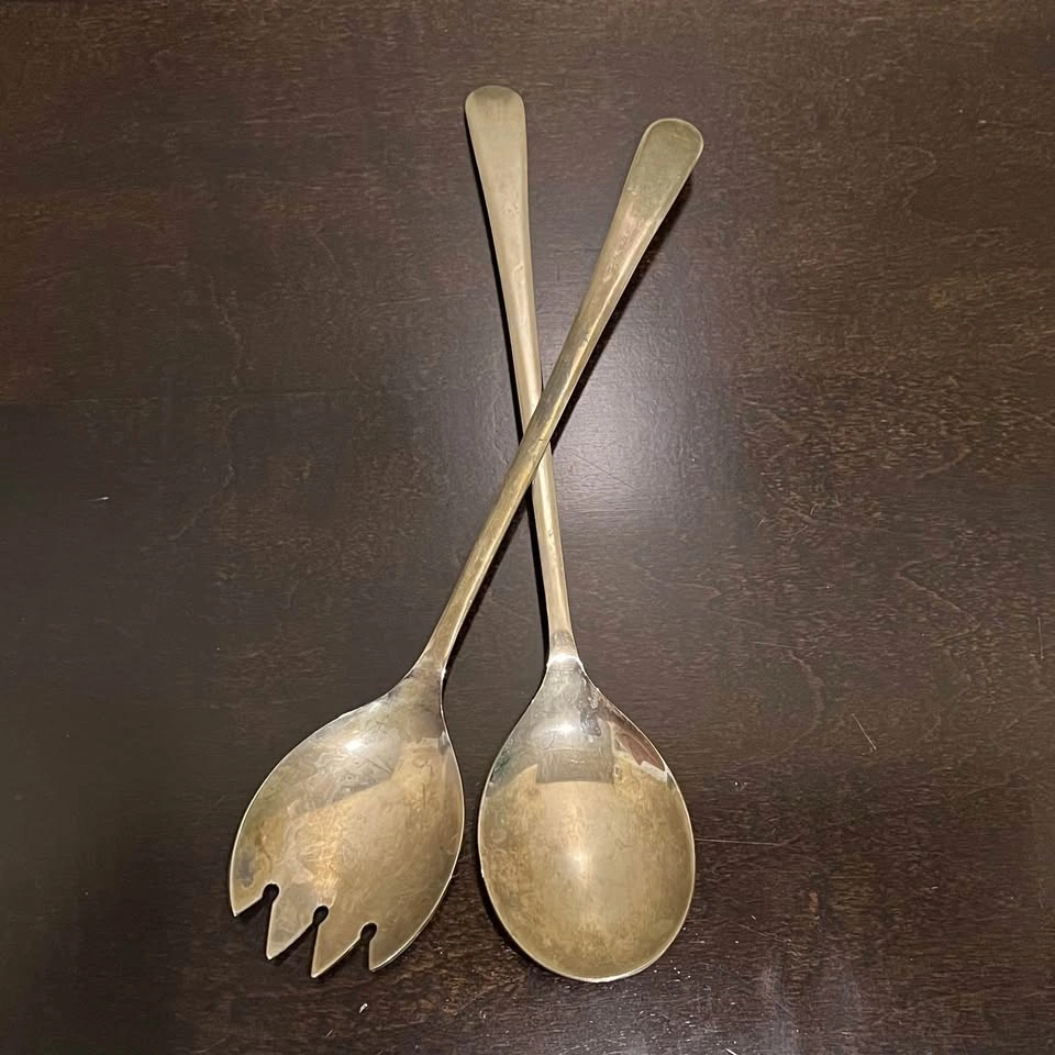 Vintage England Queen Anne Silver Plate Salad Server Set - photo 2