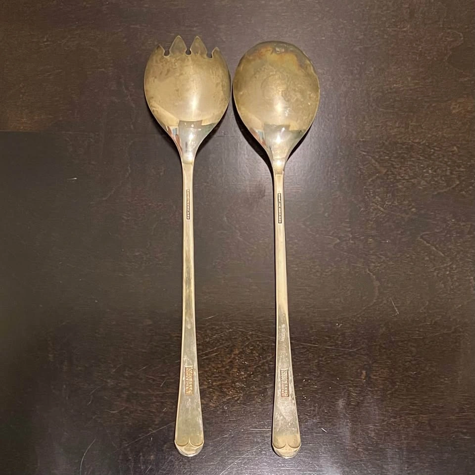 Vintage England Queen Anne Silver Plate Salad Server Set - photo 3