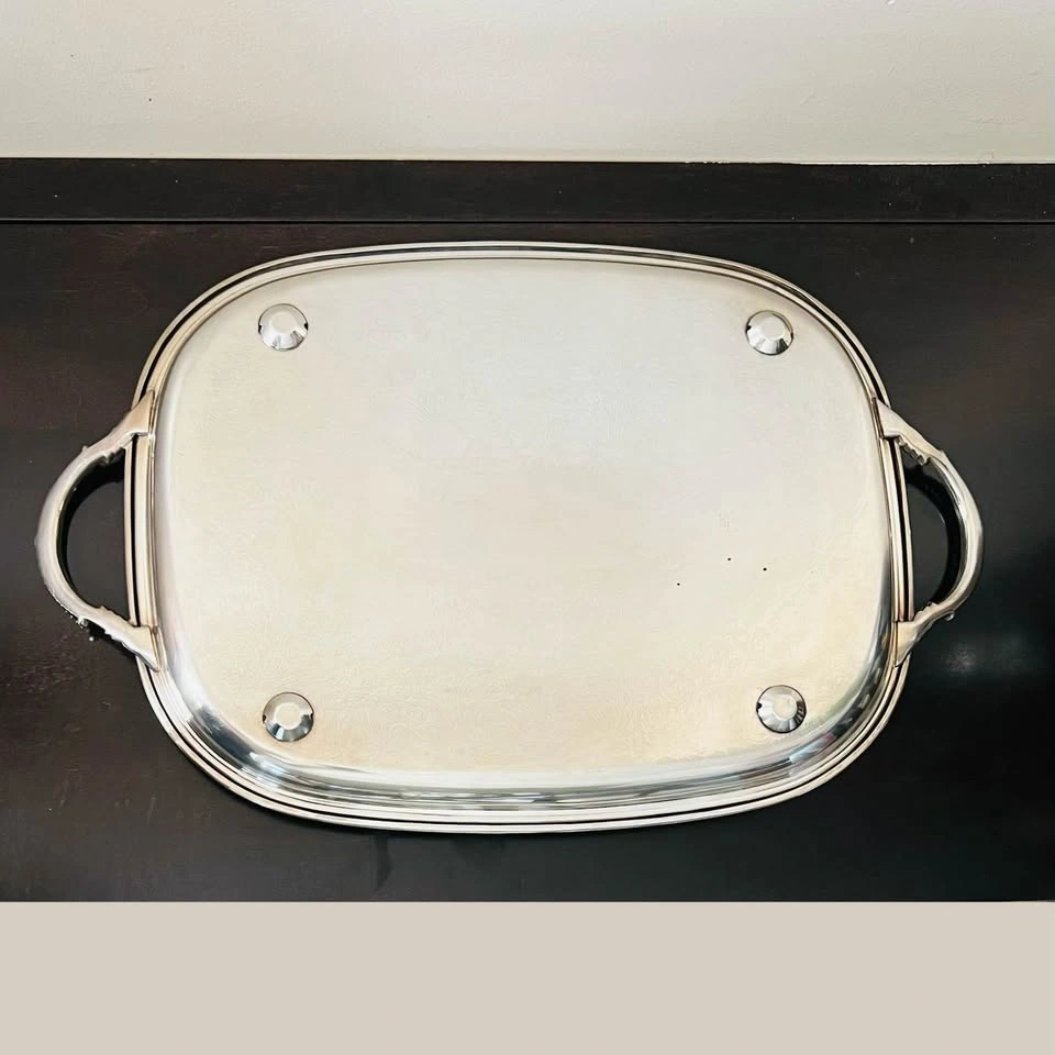 Viking Plate E.P. Brass Silver-Plated Four Footed Tray - photo 2