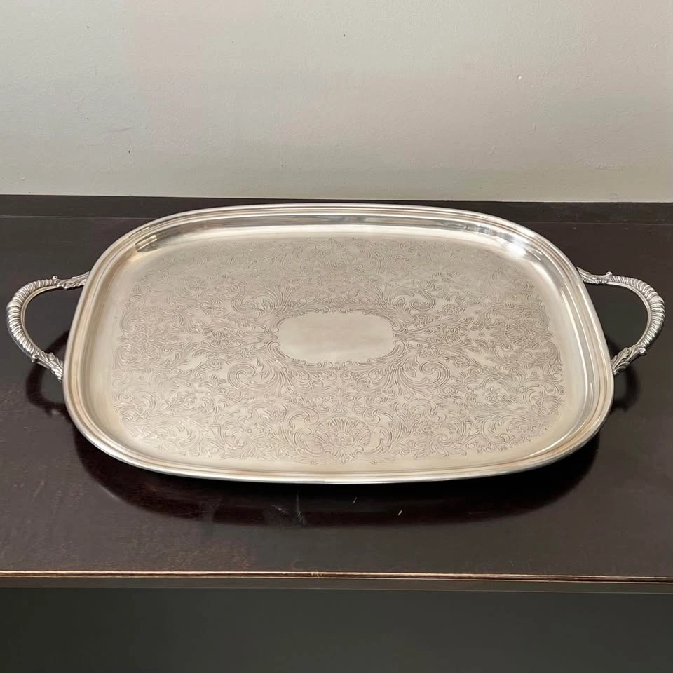 Viking Plate E.P. Brass Silver-Plated Four Footed Tray - photo 3