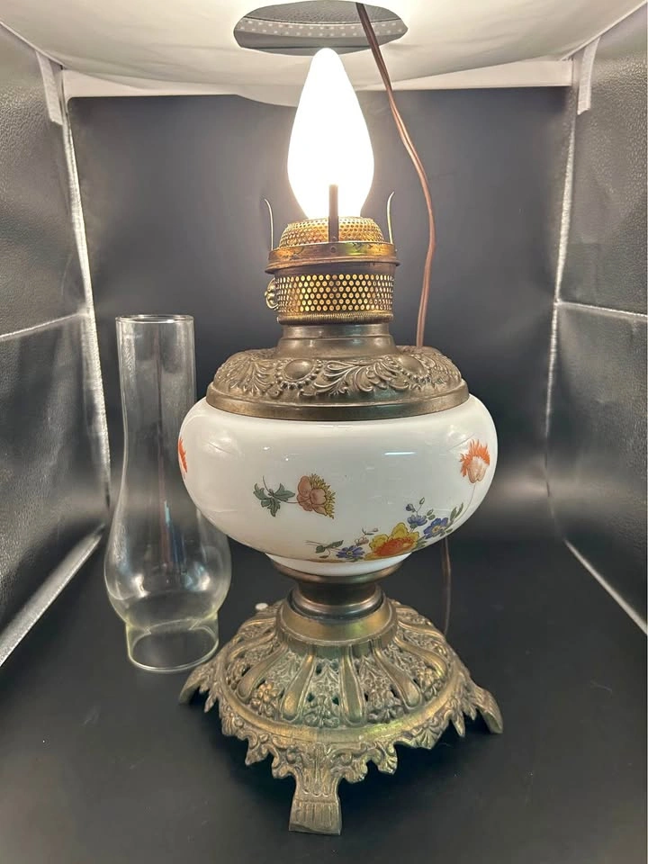 Vintage Milk Glass Brass Lamp