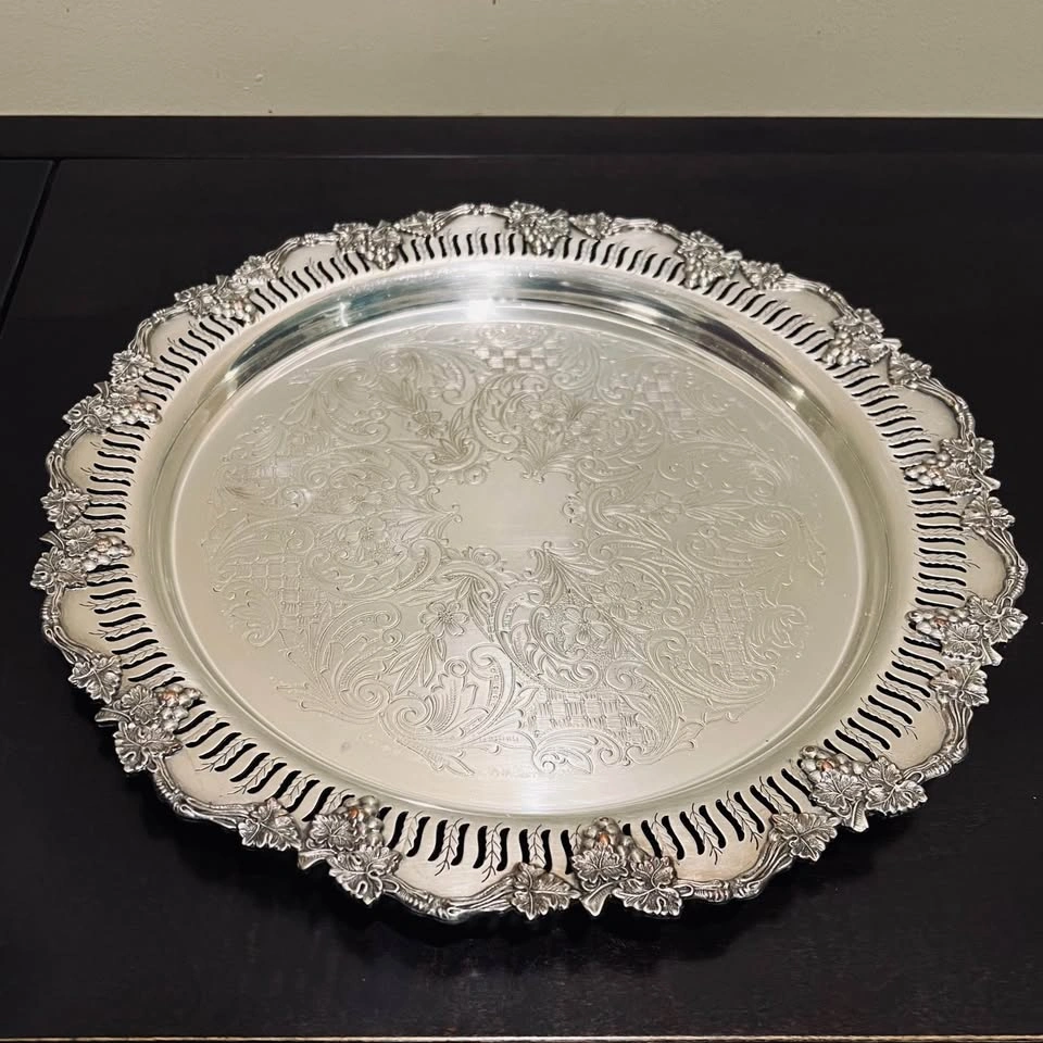 Vintage Sheffield Reproduction Silver Plated Grapevine Tray - photo 4