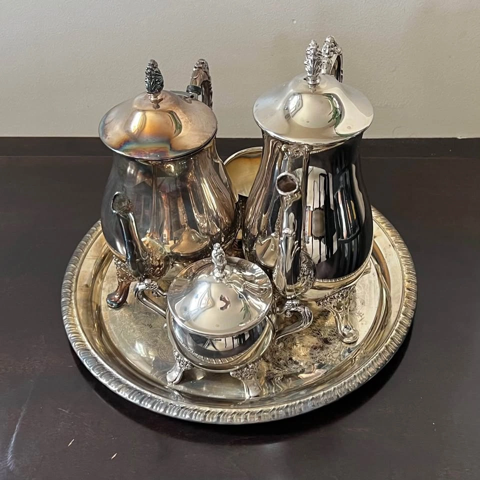 Vintage EP Brass Silver Plated Tea Set with Tray - photo 2