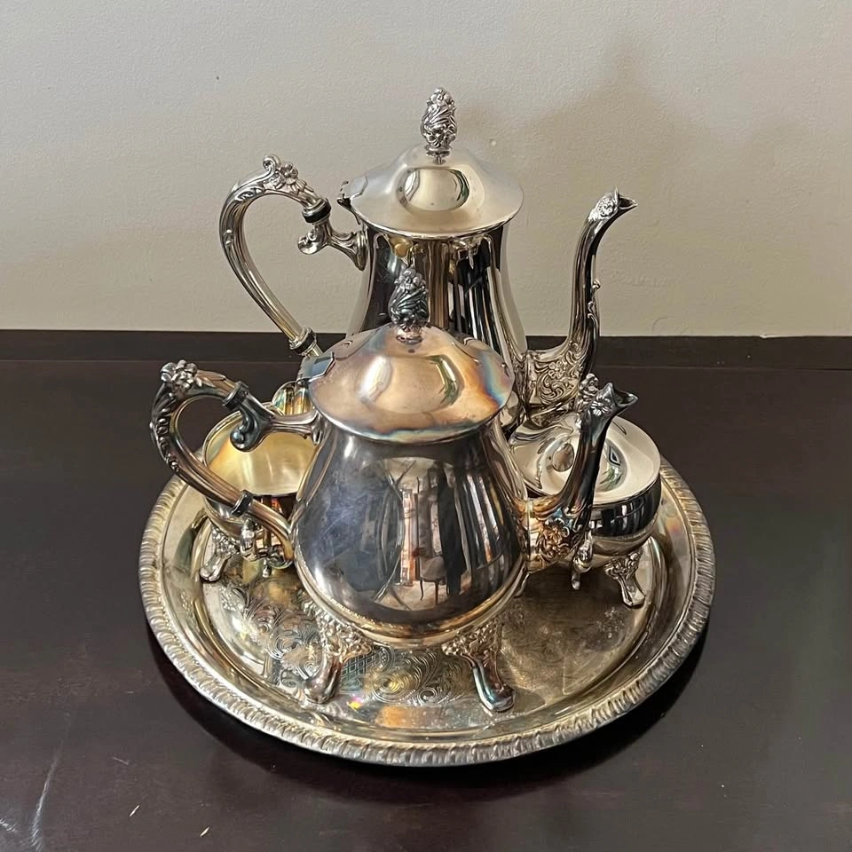 Vintage EP Brass Silver Plated Tea Set with Tray - photo 3