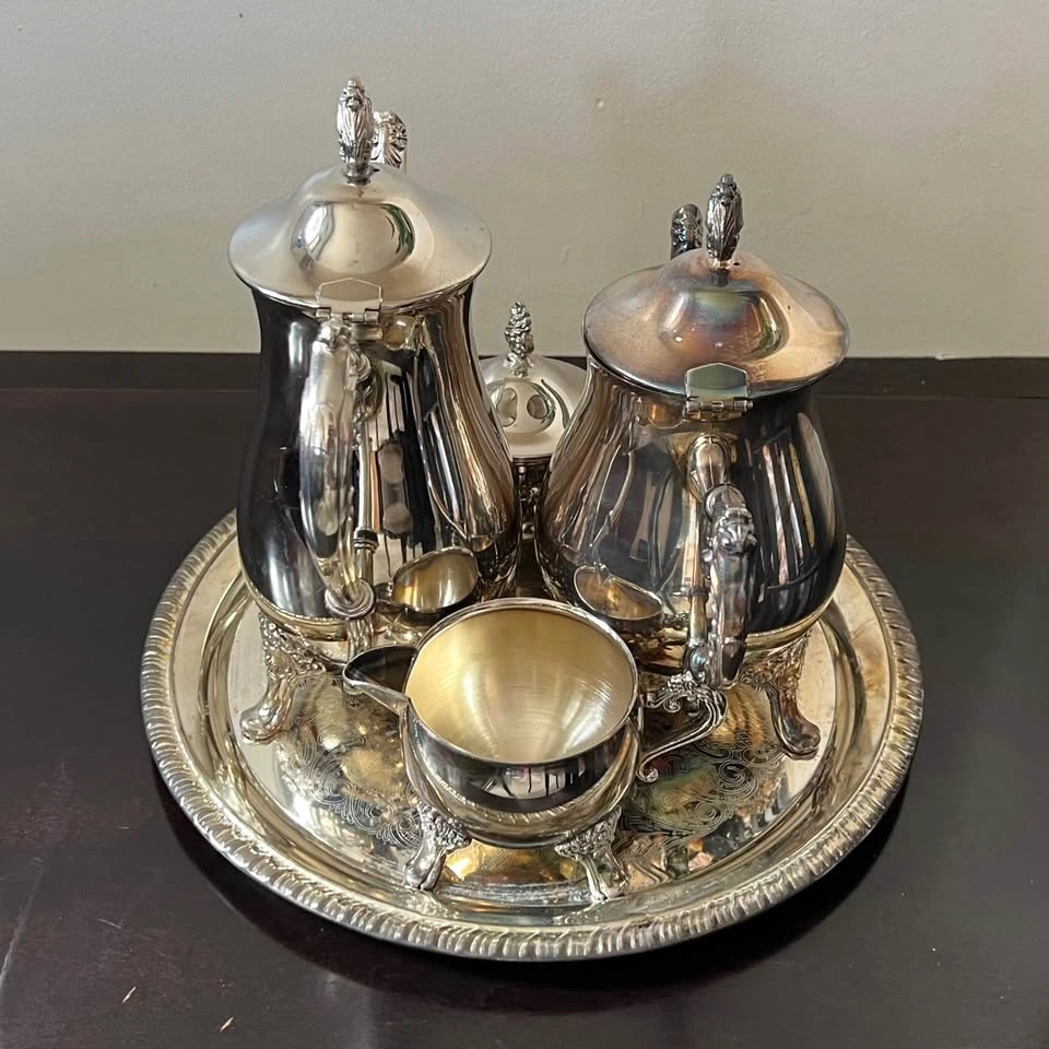 Vintage EP Brass Silver Plated Tea Set with Tray - photo 4